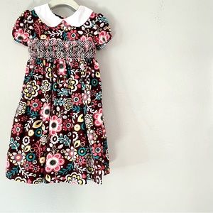 Smocked, peter pan collar floral 4T dress. Brown & multicolored Marmellata Brand